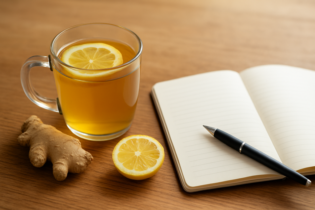 症状 - herbal tea with ginger and lemon