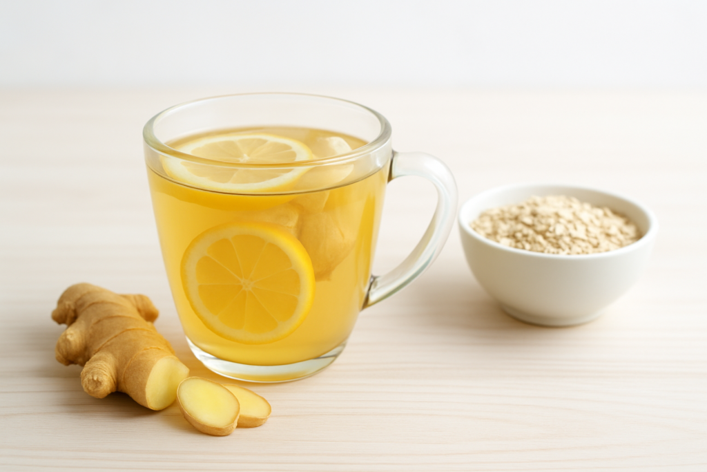 原因 - fresh ginger tea with lemon slices