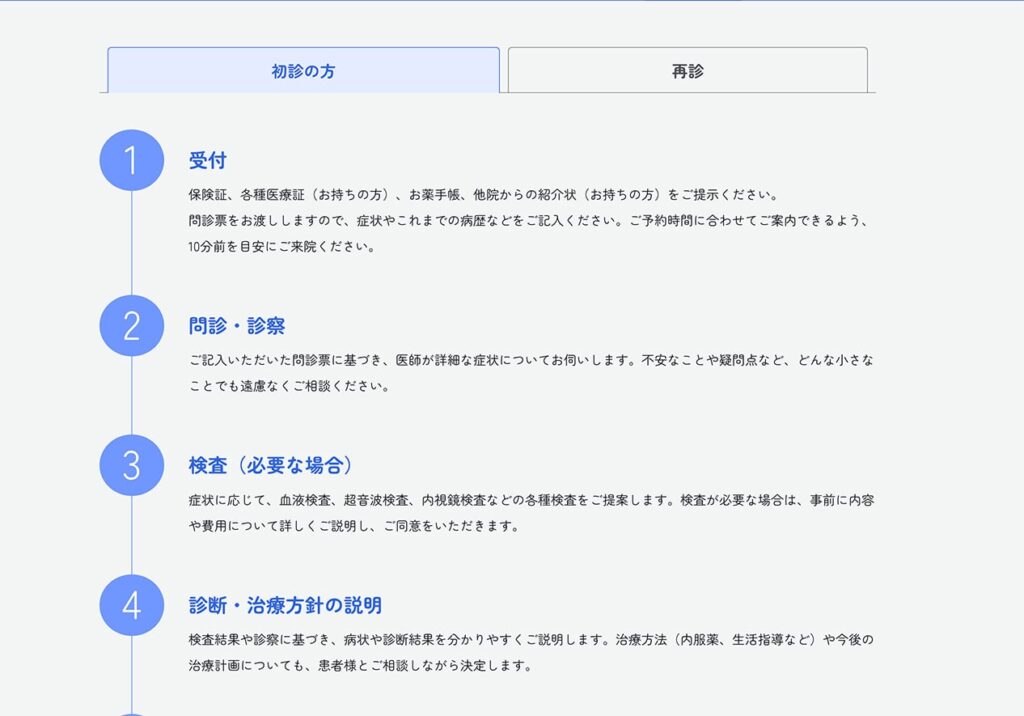 初診のご案内参考ページ
